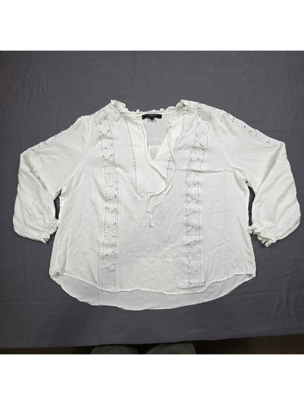 Marc New York Boho Peasant 2X Lace Trim Blouse White Top Festival Crochet Flowy